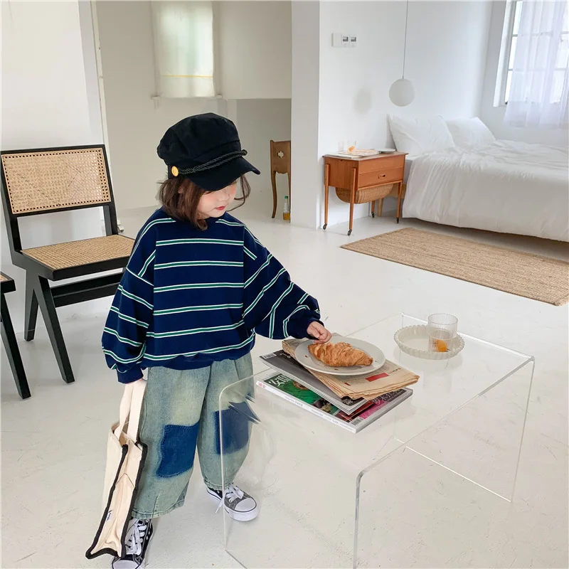 

2-7T Autumn Winter Good value ClothesFashion Kids Boys Girls Loose Long Sleeve Striped Warm Tops Casual Sweatshirt