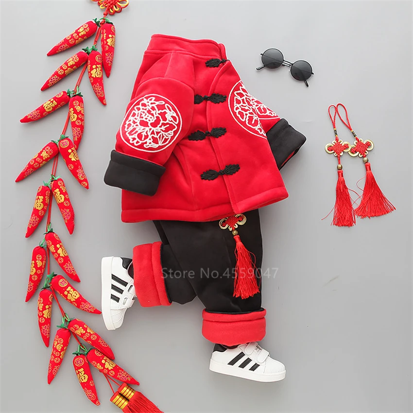 Новогодняя одежда костюм Тан детский китайский дракон и Феникс ханьфу топ для