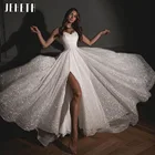 Женское блестящее свадебное платье JEHETH, фатиновое платье с разрезом сбоку, на тонких бретельках, с V-образным вырезом, платье невесты в стиле бохо, 2022