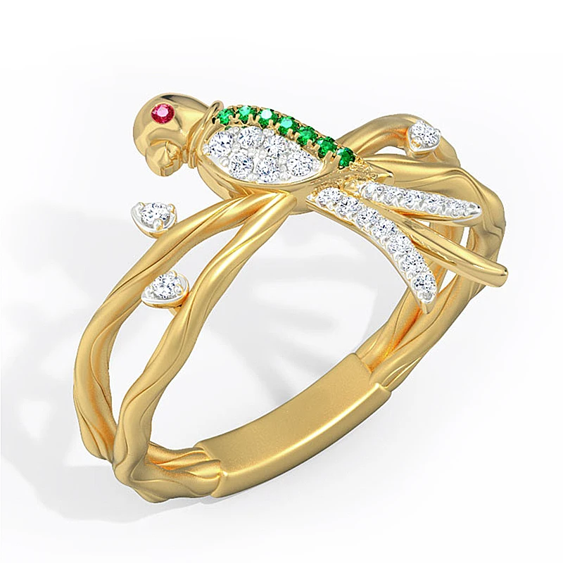 Fashion Rings Creative Bird Sparrow Cubic Zirconia Cross Hollow Animal Party for Women Gold Color Female Jewelry A4M481 | Украшения и