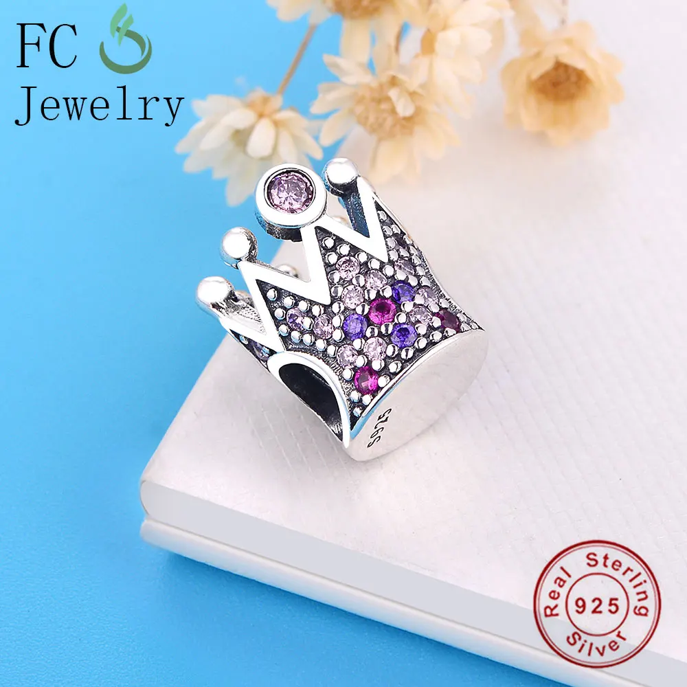 Шарм браслет из серебра 925 пробы с короной и кристаллами циркония|Бусины| |