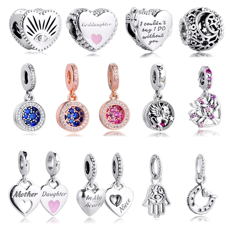 

CKK Blue Pink Disc Unicorn Heart Charms 925 Original Fit Europe Bracelets Sterling Silver Beads for Women Jewelry Making DIY