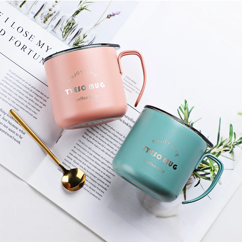 

Enjoy Life 304 Stainless Steel Coffee Mug With Cover Cafe Car Office White Collar Portable Metal Tea Cup Lid Tumbler Taza Gato