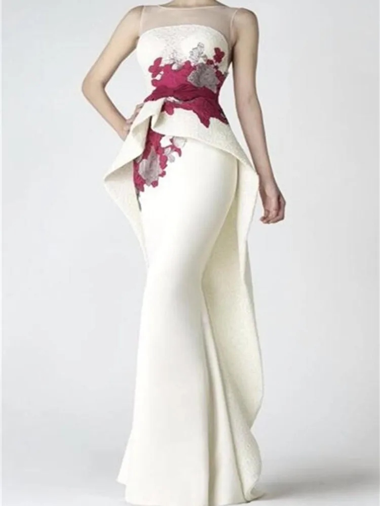 

Высокое качество сатиновый вышитый цветами пол Длина Русалка Вечерние Выпускные платья сексуальная прозрачная спинка Дизайн Формальные п...