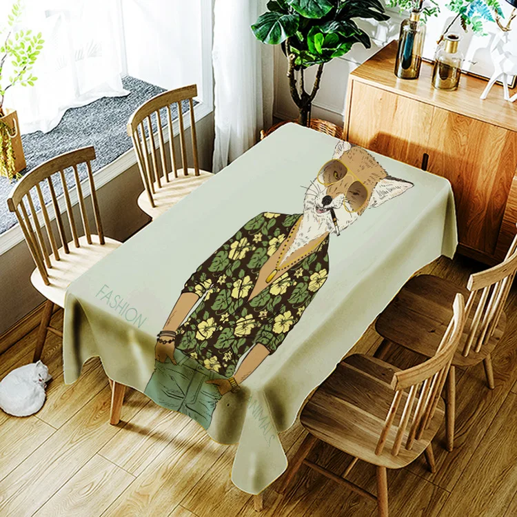 

Printed humanized animal pattern washable decorative household waterproof tablecloth