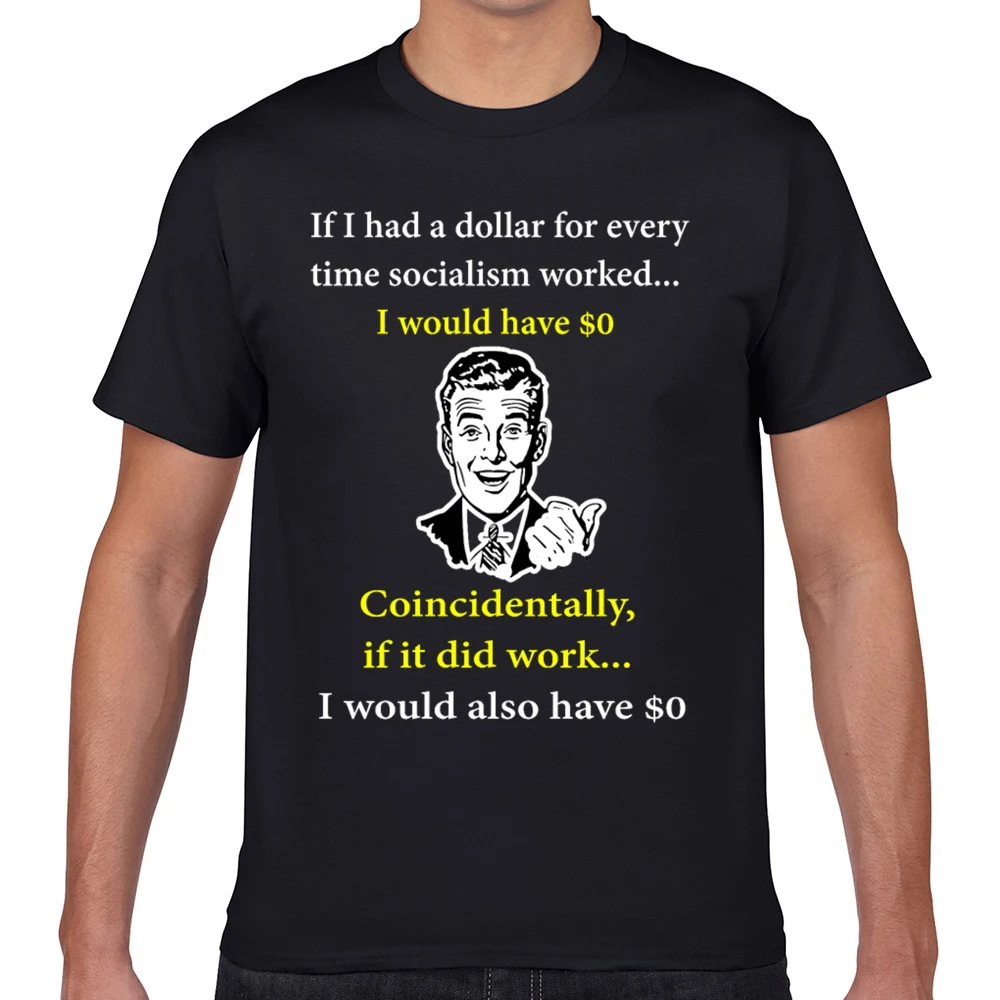 

Tops T Shirt Men funny anti socialism quote anti socialist meme Basic Black Geek Short Male Tshirt