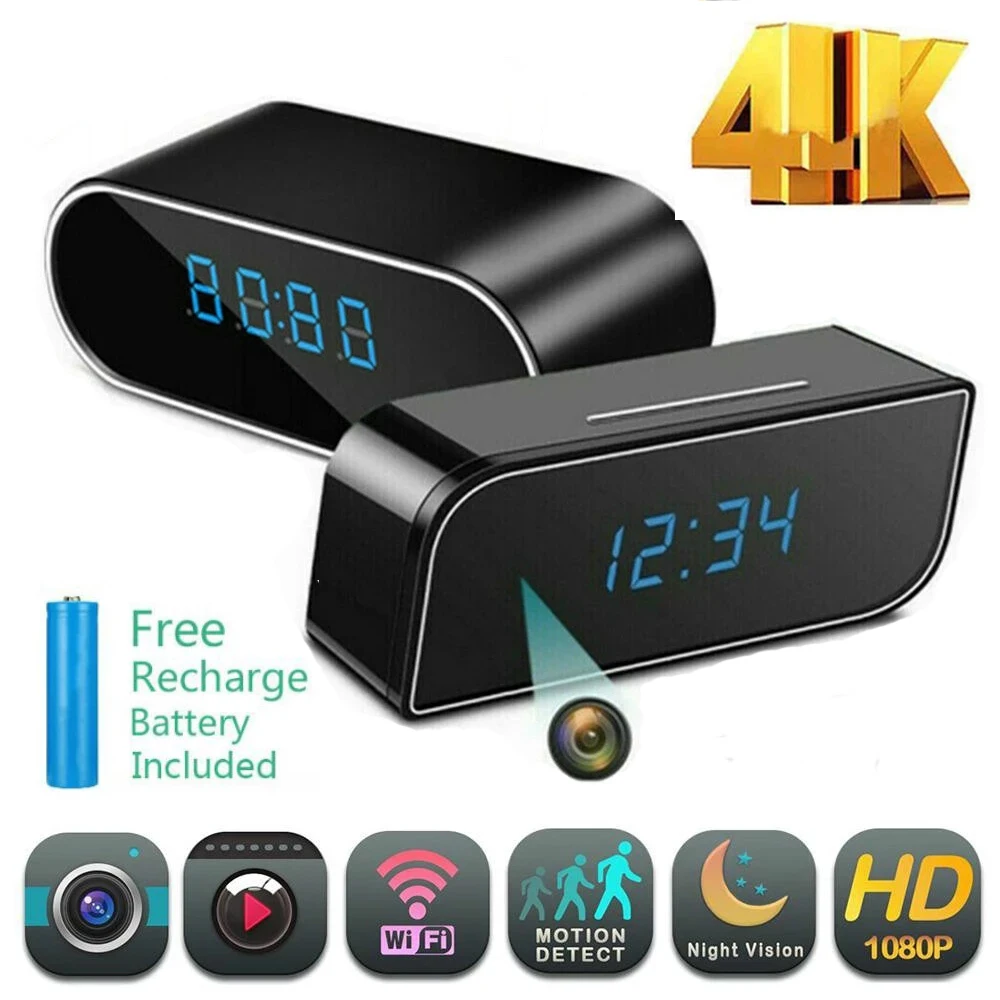

4K Wireless WIFI Mini Clock Camera Oculta Alarm Camcorder Watch 1080P IP Security Night Vision Motion Detect Remote Monitor Cam