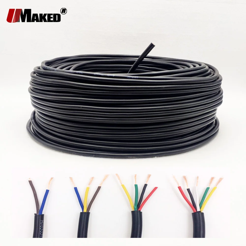 Cabo Rvv 100m 22awg 2pin 3pin 4pin 5pin Controle de Sinal Extensão de Energia Pvc Preto Fio Elétrico Isolado Cabos de Cobre Fios elétricos