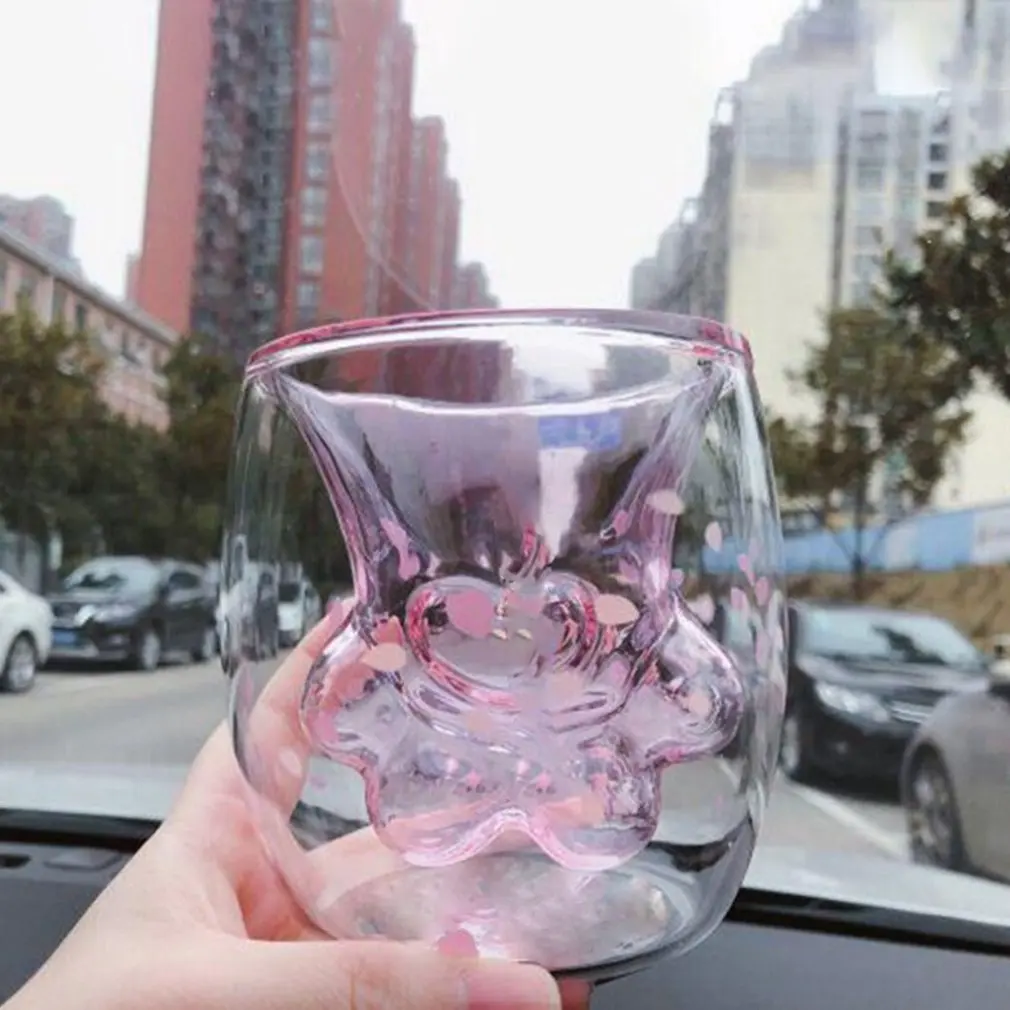 Cat's Claw Cup Cat Scratch Cute Double-layer Transparent Glass Anti-scalding Water Cup Pink Sakura Purple Sakura