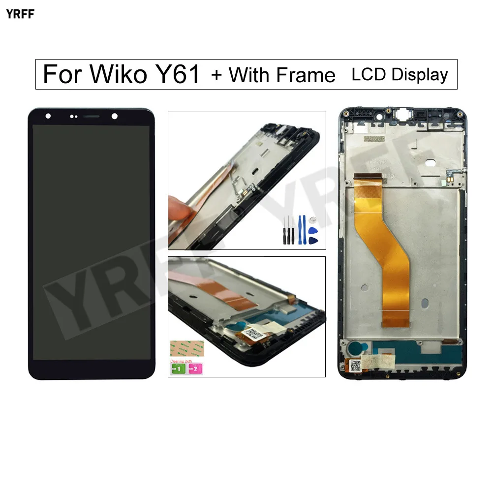 

With Frame LCD Screens For Wiko Y61 lcd Display Touch Screen Digitizer Glass Panel Sensor Phone Repair Sets Tools Free Shipping
