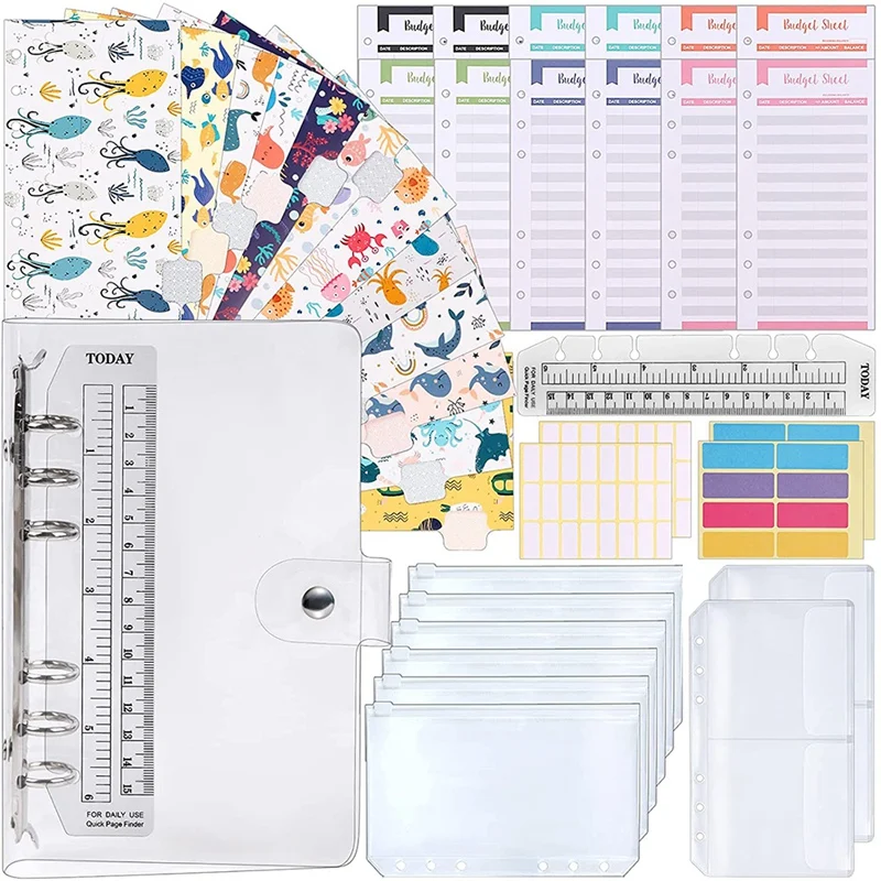 

Папка из ПВХ A6, Бюджетный конверт, сумки для хранения карт, пустые наклейки для конвертов с 6 отделениями для наличных, ежедневник для денег