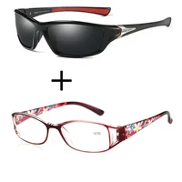 2pcs rectangular comfortable frame ultralight red reading glasses for women ladies and sports polarized sunglasses for men