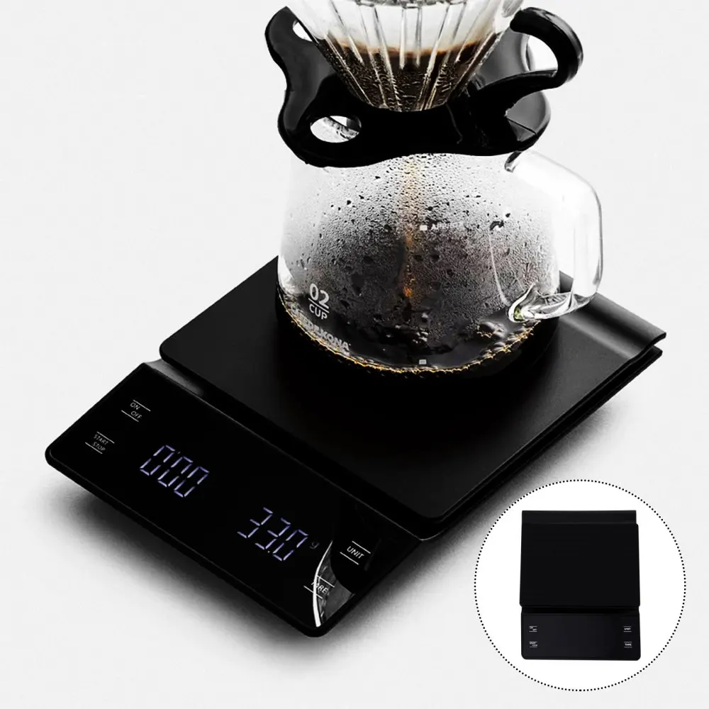 

3kg/0.1g Electronic Coffee Scale with Timer High Accuracy Digital Kitchen Scale Timer Coffee Weight Balance without Battery (Bla