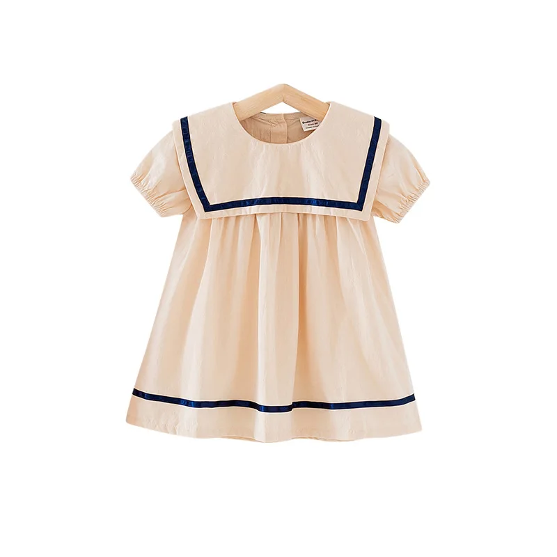

WLG Girls Sailor Dress Kids Clothes Summer Beige Orange Short Sleeve Ruffle Dresses Baby Girl Casual Clothes