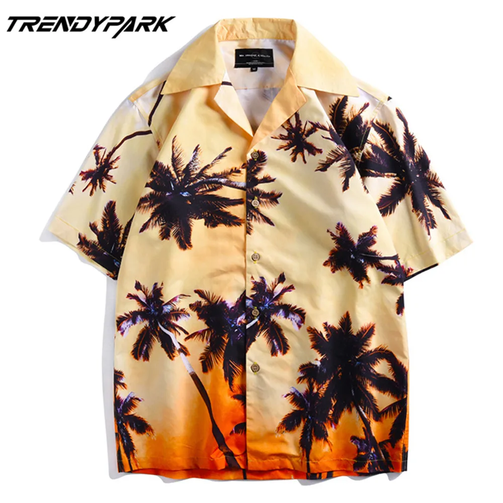 

Men's Shirt Summer Short Sleeve Printed Blouse Hip Hop Oversized Casual Harajuku Streetwear Single-breasted Collar Tops Shirts
