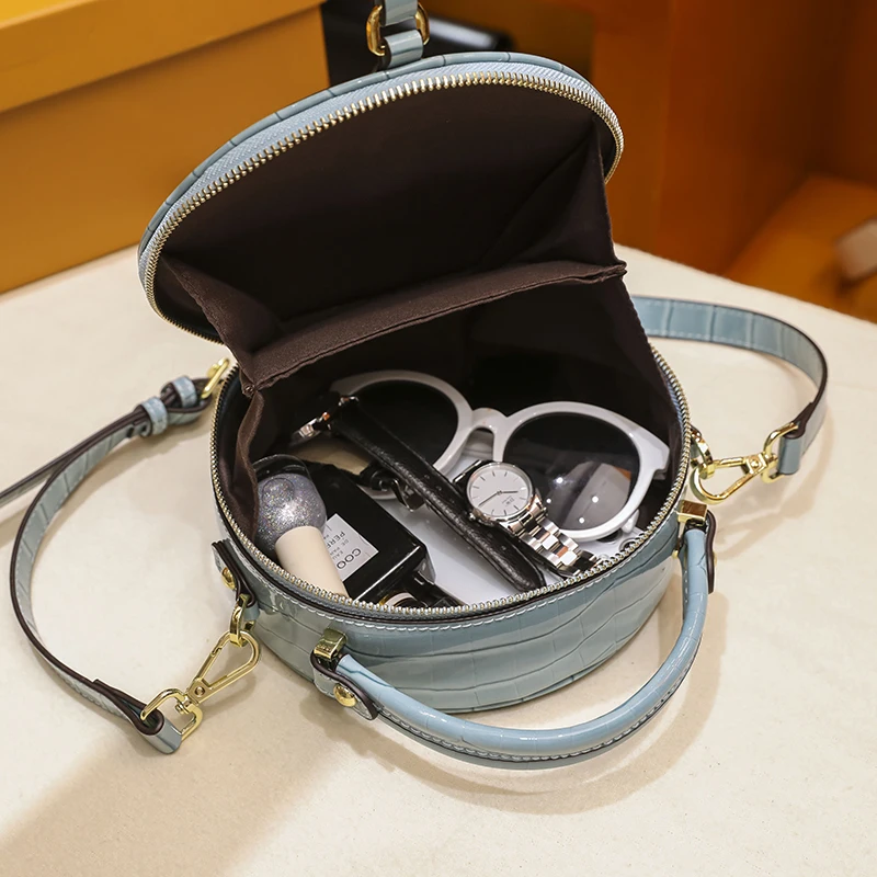 

Luxury korea young style all match designer shining color zipper round woman cross body handbag