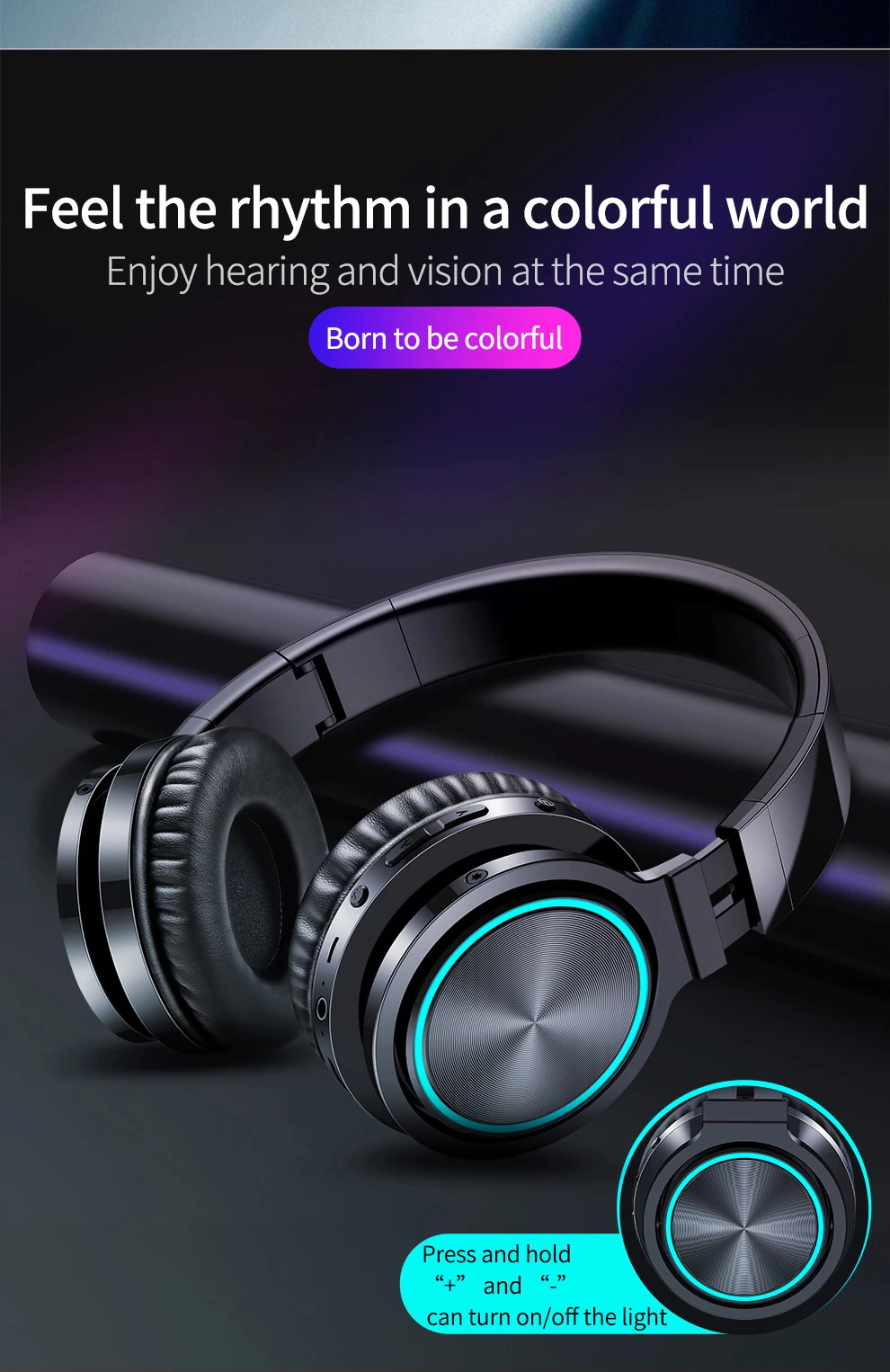 Picun B12 беспроводной+ проводной Bluetooth 5,0 наушники новые модные красочные огни шумоподавление HIFI стерео многомодовая гарнитура