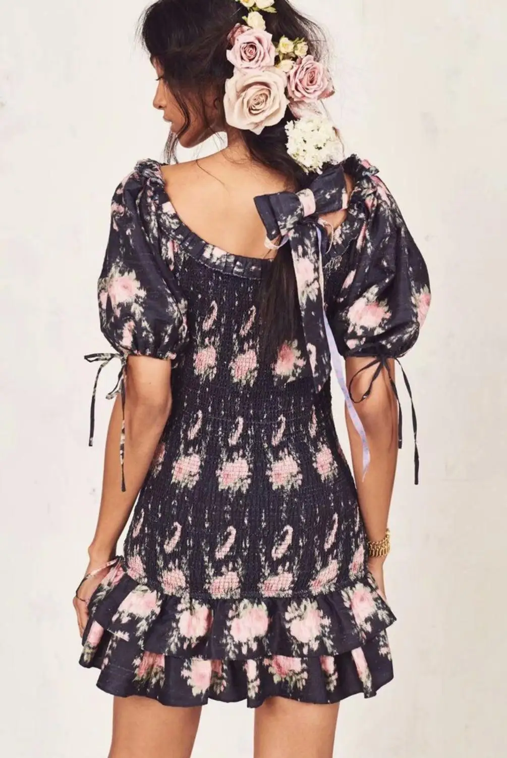 Boho loveshackfancy осеннее платье бежевое с коротким рукавом и оборками тонкое праздничное ins bloggers особый интерес мини-платье женское