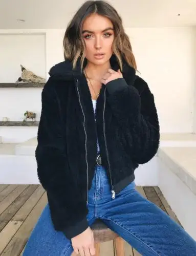 

2020 Autumn Winter Fashion Faux Fur Coat Women Warm Soft Plush Zipper Fur Jacket Female Plush Overcoat Pocket Teddy Outwear