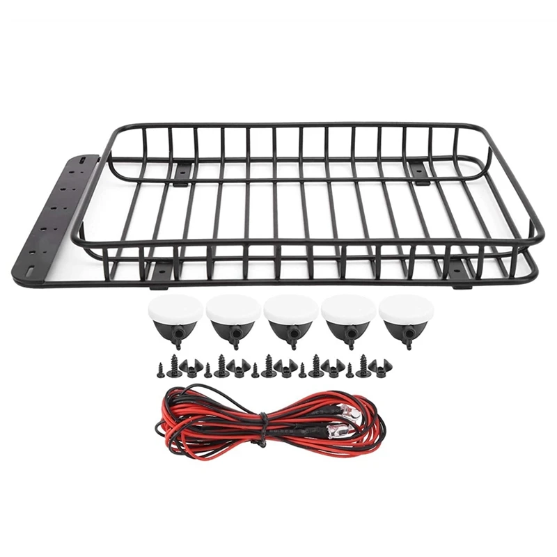 

Metal Roof Rack Luggage Carrier with 5 LED Lights for 1/10 RC Crawler Car Traxxas TRX-4 Axial SCX10 III Upgrade Parts