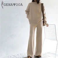 genayooa winter tracksuit 2 piece pant suits for women knitted long sleeve two piece set top and pants women suit outwear korean
