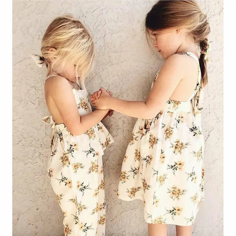 Комбинезон для маленькой или большой сестры штаны + платья летний комплект