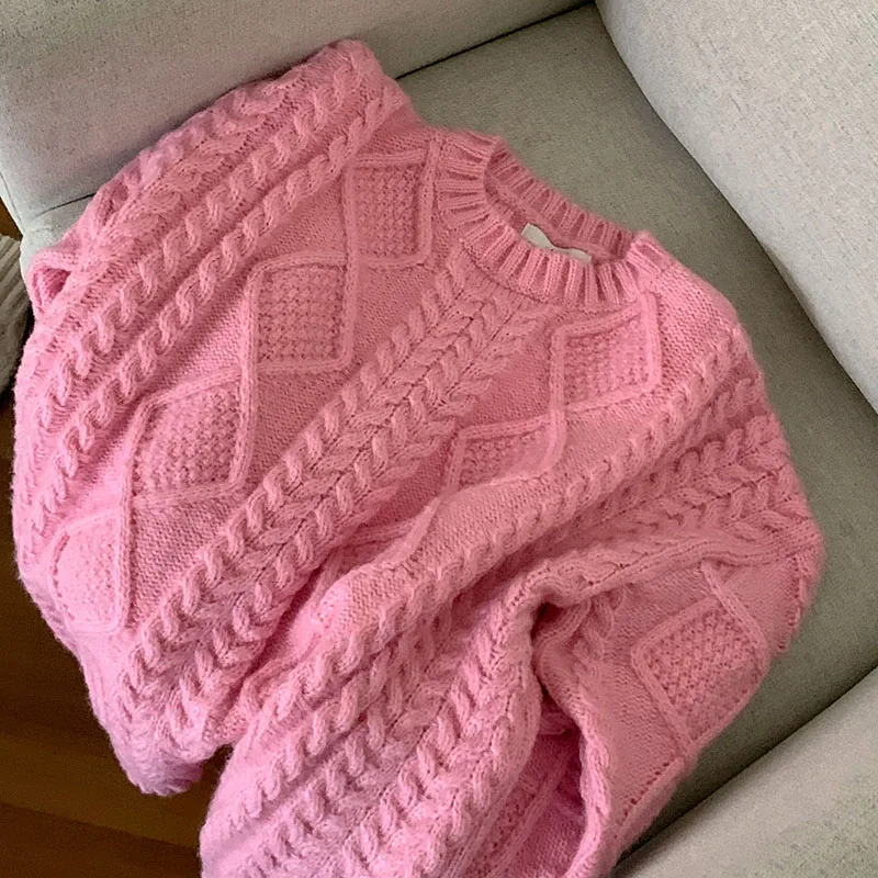 

Women Sweater 2020 New Winter Loose Female Pullover Sweater Knitted Teenage Girl Korean Style White Purple Pink Yellow Blue A26