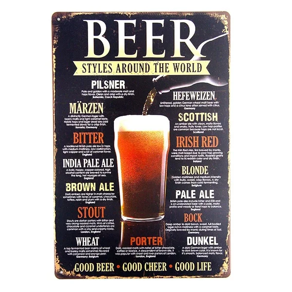 

"BEER STYLES AROUND THE WORLD" Metal Tin signs Bar Poster Bedroom Pub Home Decor Craft Wall Painting