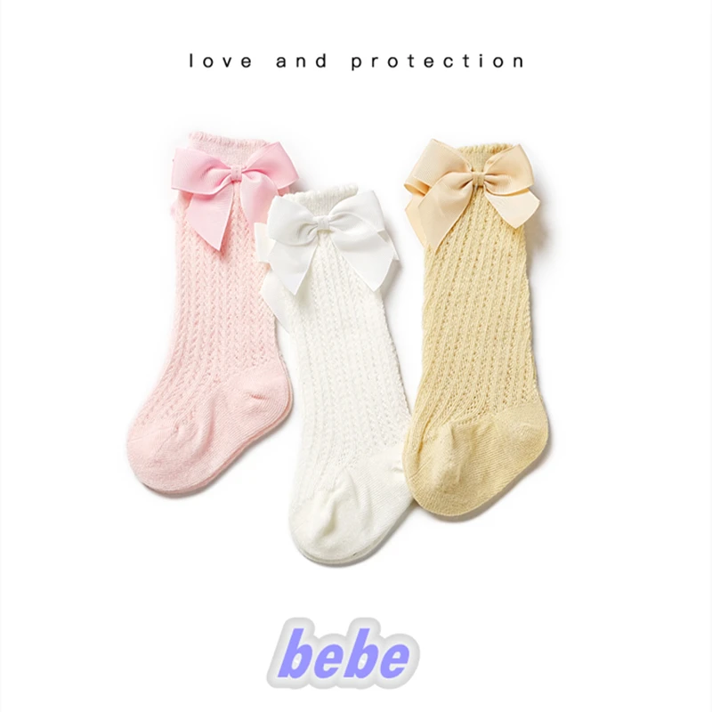 Calcetines hasta la rodilla con lazo para ni&ntilde;as peque&ntilde;as, medias s&oacute;lidas de princesa, de malla transpirable, accesorios de estilo espa&ntilde;ol-4
