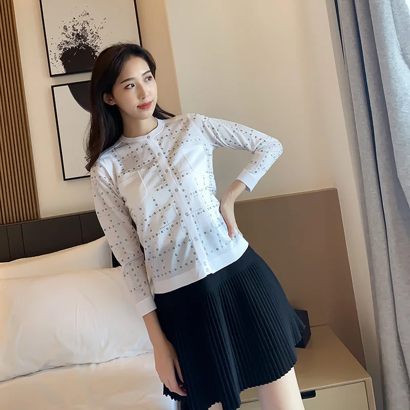 

Add sunscreen clothes, women's long sleeve knitted cardigan coat, ice silk autumn summer new top, women's thin diamond