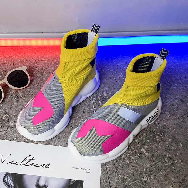 Spring Boots Shoes Woman Flats Sock Elastic Lightweight Shoes Casual Female Colorful Knit Sock Summer Mix Color Shoes