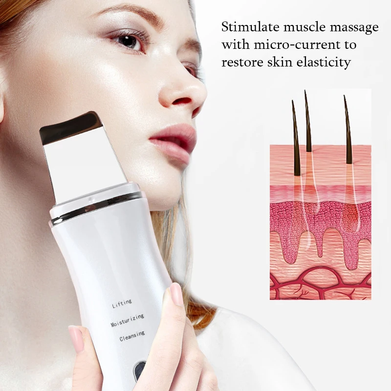 CF077 Facial Ultrasonic Skin Scrubber Blackhead Remover Face Peeling Vibrator Microcurrent Lifting Cleaner Beauty Device | Красота и