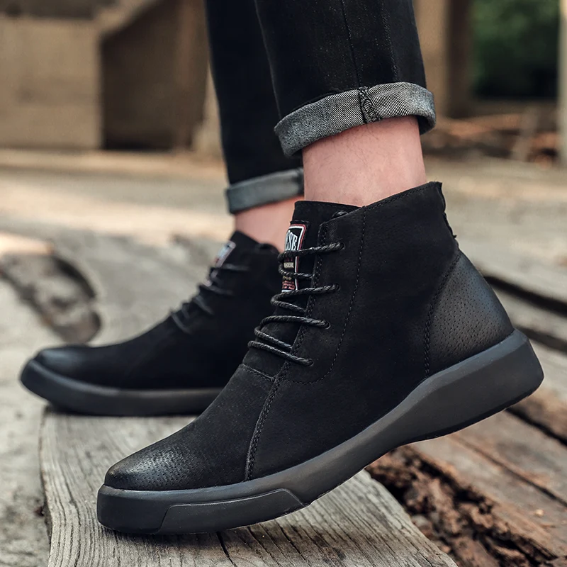 

Men's Leather Mid-high Fashion Trend Casual Tooling Shoes Winter Boots Warm Leather Snow Boots Comfortable Men Winter Shoes *