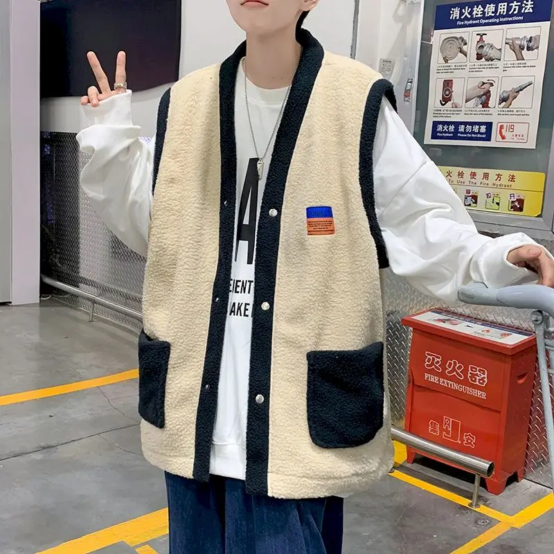 Мужской винтажный кардиган оверсайз из овечьей бархатной ткани с V-образным