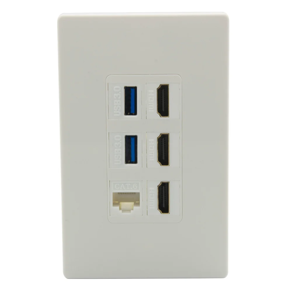 

Новый дизайн 1 комплект без винтов декоративный стиль 3 порта s HDMI V2.0 1 Порт CAT6 RJ45 2 порта s USB 3,0 настенная пластина