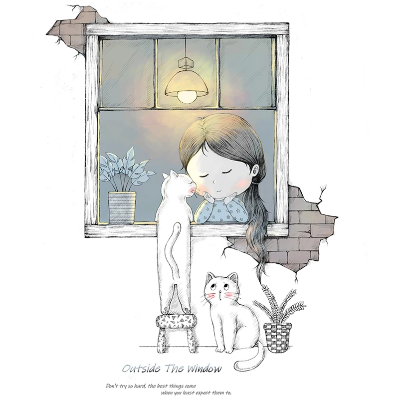 

Creative Modern Wall Sticker Animal Cat Dormitory Window Sticker Home Decor Decal Teen Aesthetic Room Decor Poster Self Adhesive