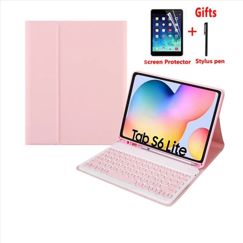 

Чехол с клавиатурой для планшета Samsung Galaxy Tab S6 Lite P610 P615, чехол в стиле ретро с круглыми клавишами, Беспроводная Bluetooth клавиатура, оболочка, сло...