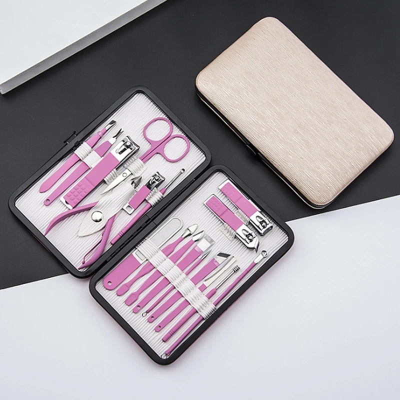 

Professional 18 PCS Manicure Set Kit Pedicure Scissor Nail Clipper Stainless Steel Nail Care Tool Sets