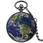 Уникальные винтажные черные кварцевые карманные часы с принтом карта земли, кулон, ожерелье, часы, ювелирные изделия, подарки