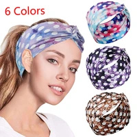 fashion bohemian polka dot printed knotted headbands for women sports hairband elastic yoga hair accesories make up scrunchies
