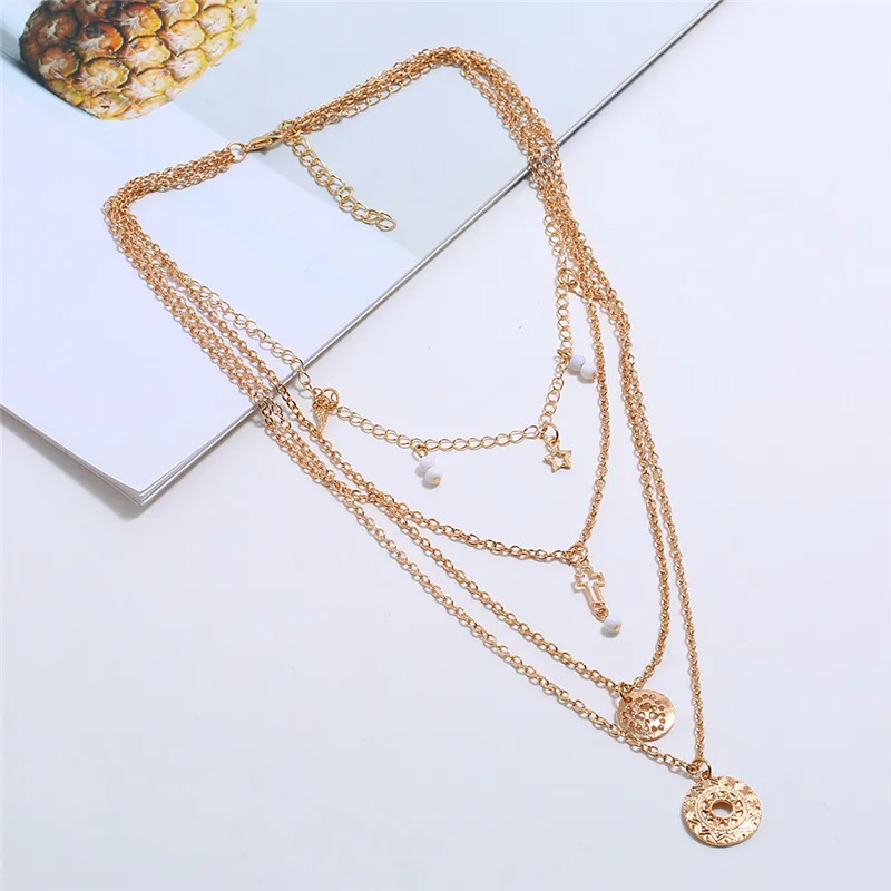 Модные золотые многослойные ожерелья с подвесками для женщин богемные