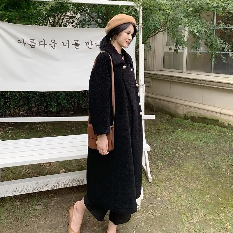 Lambwool Shirling Furry Shearing Jacket Women Real Fur Coat Female Long Winter Clothes Korean Vintage Wool Coats Tops Hiver | Женская