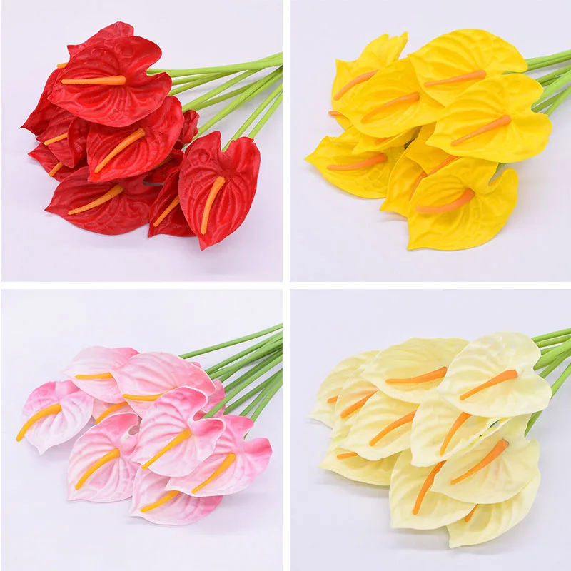 5 шт./лот редкие Искусственные цветы антуриума 32 см цветок красного лотоса букет