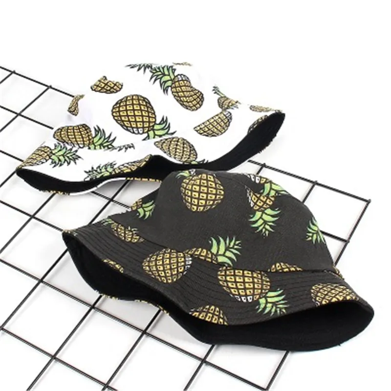 Sombreros de pescador con estampado de pi&ntilde;a blanca para mujer, gorros de pescador con estampado de pi&ntilde;a blanca, a la moda, de algod&oacute;n-2