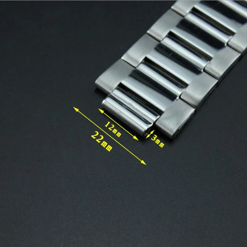 Ремешок из нержавеющей стали для наручных часов выпуклый Серебристый браслет с