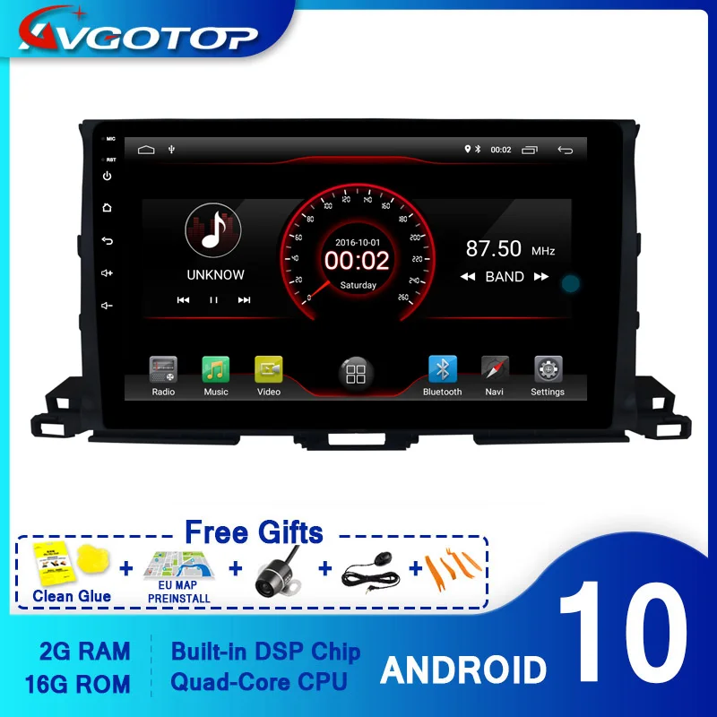 Автомобильный DVD плеер AVGOTOP GPS Android 9 0 для TOYOYA HIGHLANDER 2015 мультимедийный