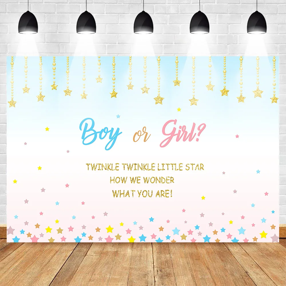 Фотофон Mehofoto Twinkle Little Star Gender Reveal с золотой звездой розовый синий фон для