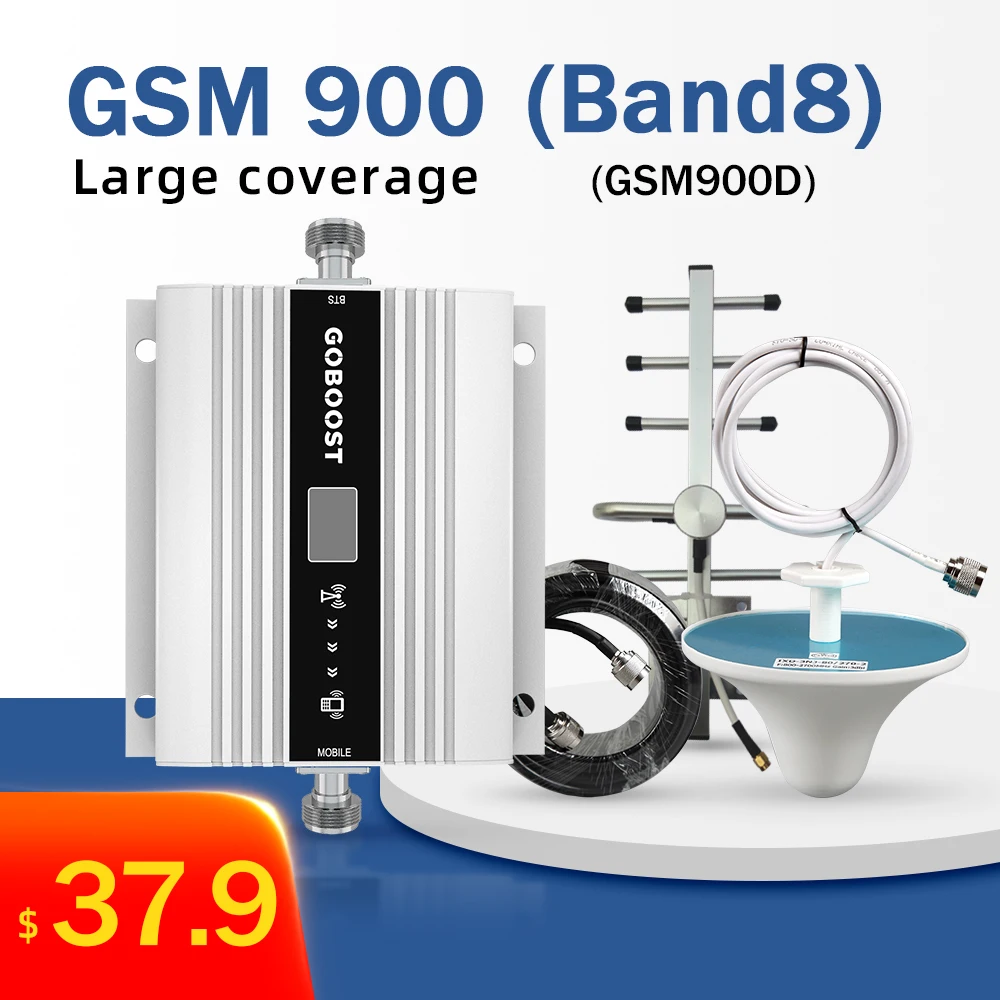 GSM 900MHz Signal Booster Band 8 Repeater Amplifier 2G 3G Cellular Amplifier Mobile Phone Signal Booster 68dB Gain LCD Display