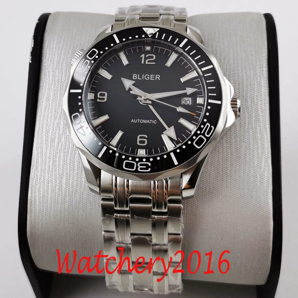 

BLIGER Design Brand Luxury Watch Automatic Black Watch GMT Stainless Steel Business Sapphire Ceramic Date Mechanical Wristwatch