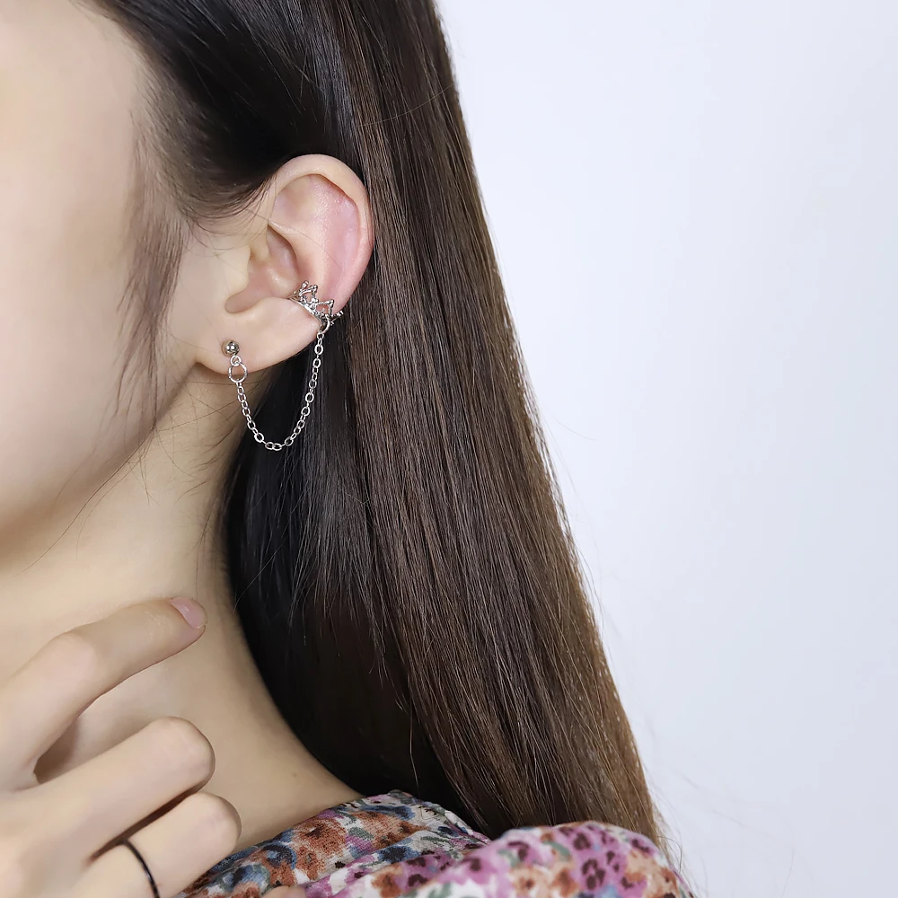 Новая мода Панк Корона Серьги для подростков женщин мужчин ухо манжеты цинковый